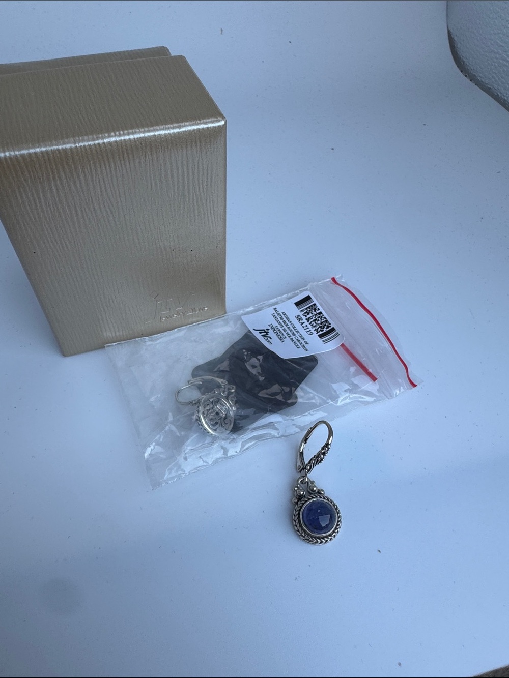 JTV Silver-Tone Earring with Deep Blue Stone